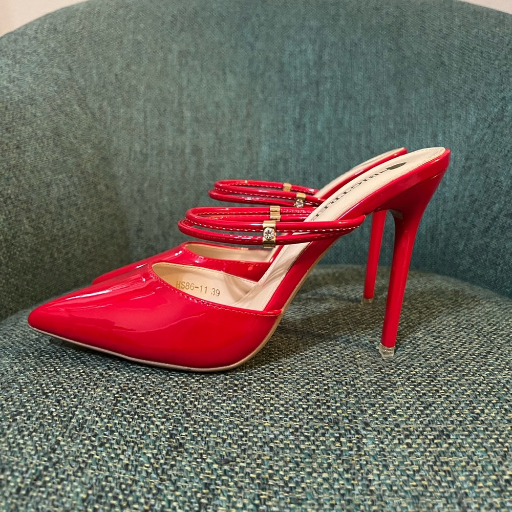 Red Strap Mule Heels for women